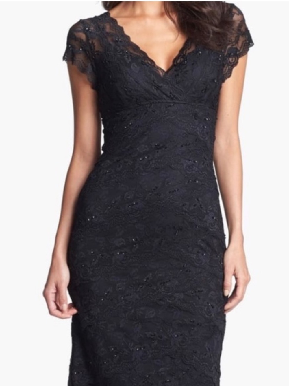 MARINA Black Lace V-Neck Cocktail Dress
